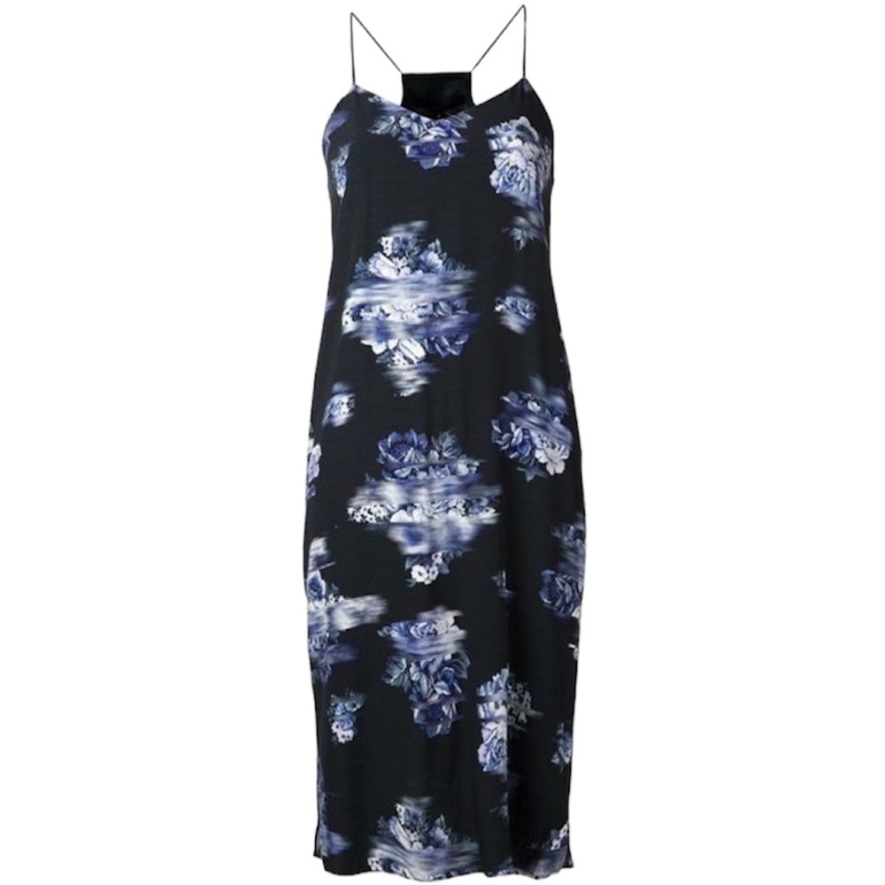 Tibi navy blue floral slip midi dress